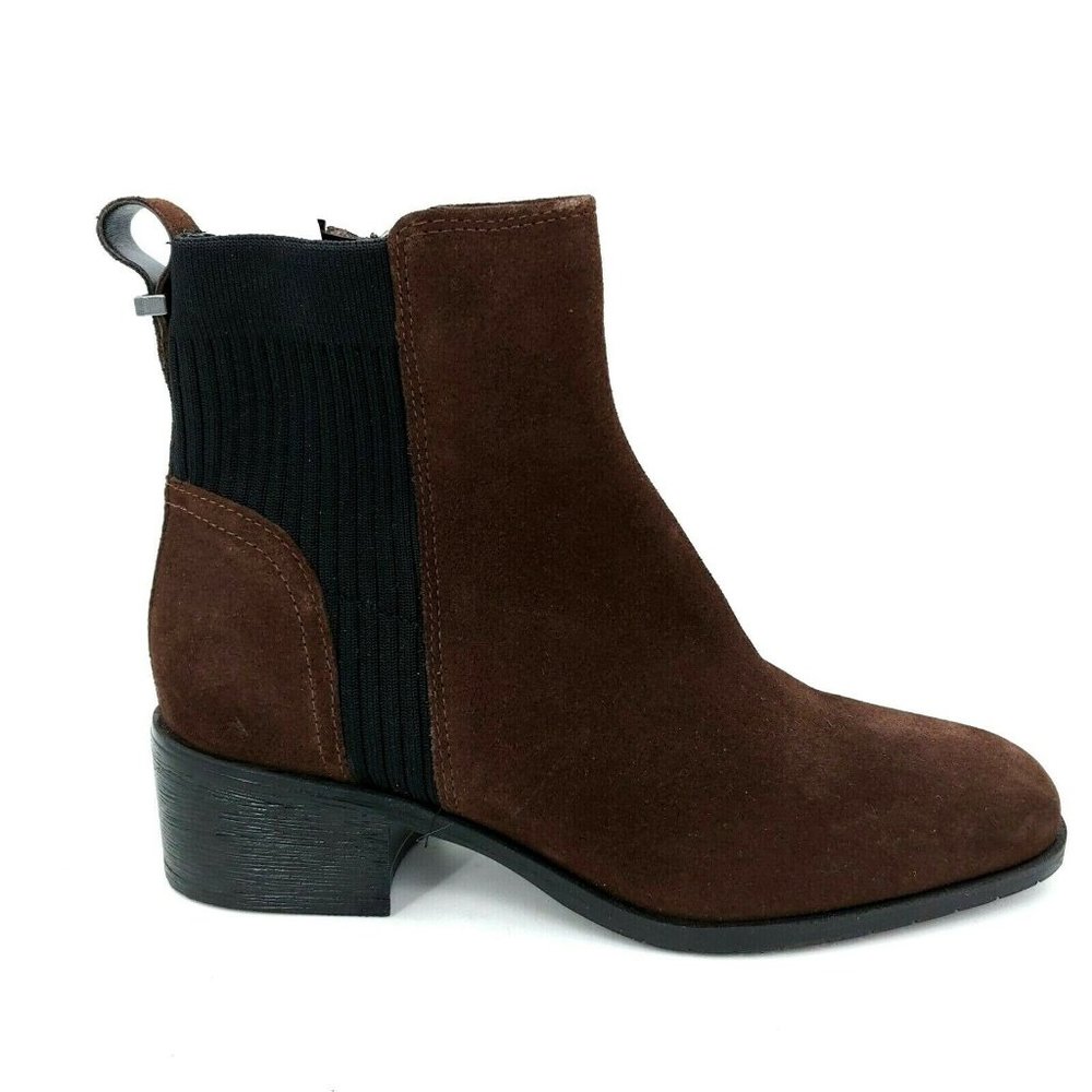Reaction Womens Suede Ankle Bootie Block Heel Side Zip Cushioned Brown‎ Sz 7.5 M